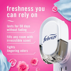 Febreze Plug-In Air Freshener, Odor-Fighting Scented Oil Starter Kit, Air Fresheners for Home and Bathroom and Kitchen, Long Lasting for Strong Odors, Downy April Fresh Scent, Warmer + 2 Refill