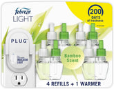 Febreze Plug-In Air Freshener, Odor-Fighting Scented Oil Starter Kit, Air Fresheners for Home and Bathroom and Kitchen, Long Lasting for Strong Odors, Bamboo Scent, Warmer + 4 Refill
