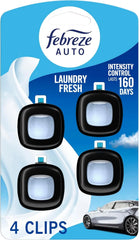 Febreze Car Air Freshener Vent Clip Laundry Fresh Scent, .07 oz. Car Vent Clip, Pack of 4