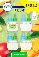 Febreze Plug In Air Freshener, Odor-Fighting Scented Oil Refill, Air Fresheners for Home and Bathroom and Kitchen, Long Lasting for Strong Odors, Mango Splash Scent, 0.87oz Refills, 4 Count
