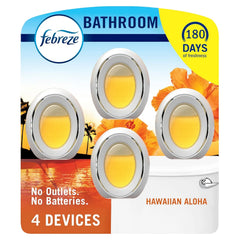 Febreze Bathroom Air Freshener, Odor-Fighting, Plug In Alternative, Air Fresheners for Small Spaces in Home, Bathroom, Kitchen, & Closet, Pet & Litter Box Odor Fighter, Hawaiian Aloha Scent, 4ct