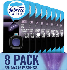 Febreze AUTO Air Freshener, Odor-Fighting Automotive Vent Clip, Lush Scent, 8 Count