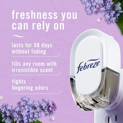 Febreze Plug In Air Freshener, Odor-Fighting Scented Oil Refill, Air Fresheners for Home and Bathroom and Kitchen, Long Lasting for Strong Odors, Lilac and Peach Scent, 0.87oz Refills, 4 Count