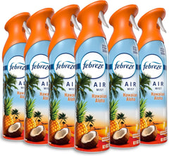 Febreze Air Mist, Air Freshener Spray, Odor Fighting Room Spray, Deodorizer for Home Bathroom Kitchen Office Apartment Dorm Room Classroom, Hawaiian Aloha, 8.1oz, 6ct