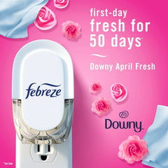Febreze Plug-In Air Freshener, Odor-Fighting Scented Oil Starter Kit, Air Fresheners for Home and Bathroom and Kitchen, Long Lasting for Strong Odors, Downy April Fresh Scent, Warmer + 2 Refill