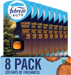 Febreze AUTO Air Freshener, Odor-Fighting Automotive Vent Clip, Evening Woods Scent, 8 Count