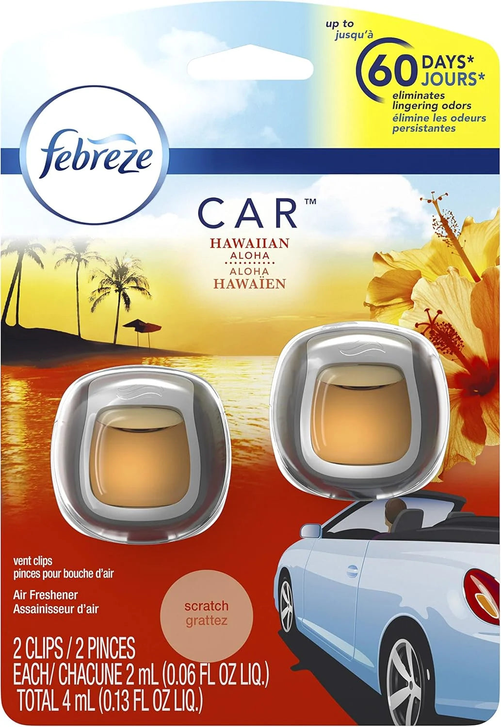 Febreze Car Air Fresheners, Hawaiian Aloha, Odor Fighter for Strong Odors Car Vent Clips (16 Count)