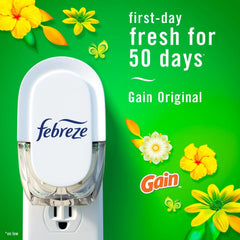 Febreze Plug-In Air Freshener, Odor-Fighting Scented Oil Starter Kit, Air Fresheners for Home, Bathroom and Kitchen, Long Lasting for Strong Odors, Gain Original Scent, Warmer + 2 Refill, Multicolor