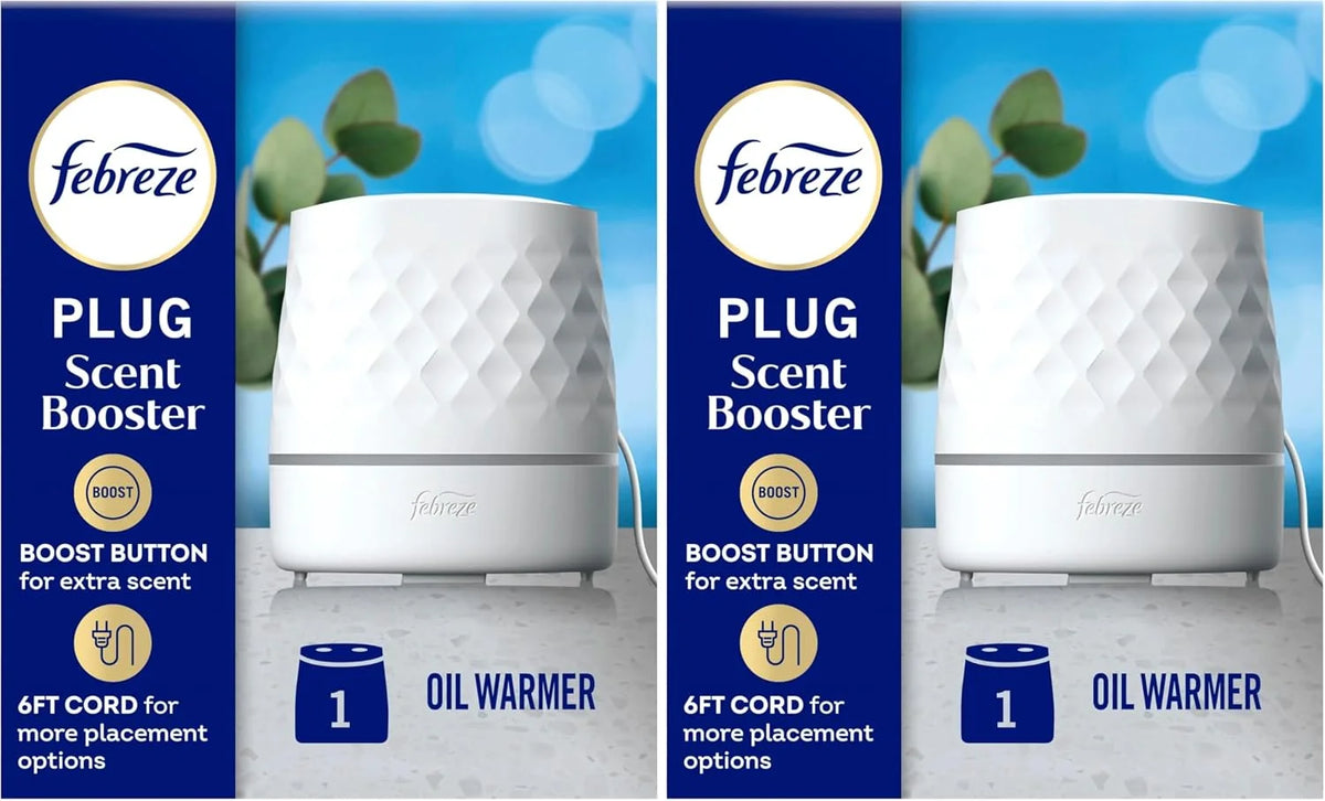 Febreze Plug Scent Booster in White, Continuous Scent Device Oil Diffuser, Compatible with Febreze Air Freshener Plug in Refills (Pack of 2)